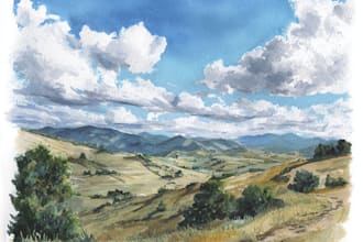 paint a watercolor and gouache landscape illustration