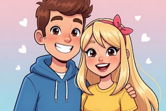 draw a cute cartoon couple portrait