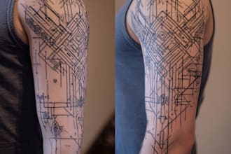 make tattoo design linework, geometrical sleeve tattoo