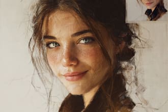 do hand draw realistic digital oil portrait painting