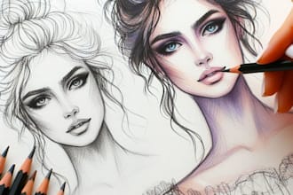 draw a fashion illustration, sketch, portrait