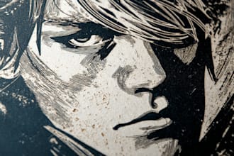 create a portrait print linocut style digital art