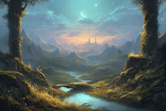 make fantasy landscape in pixel style
