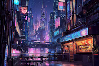 make a cyberpunk futuristic city art