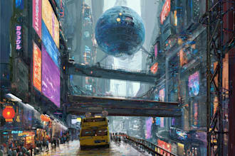 create a cyberpunk futuristic city art