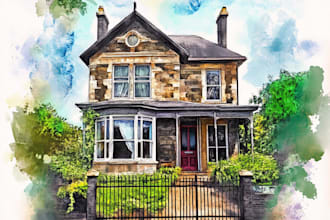 do an a custom watercolor house portrait