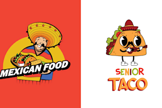 make hand drawn cartoon taco mexican food logo