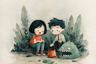 create chidren watercolor illustration kids portrait