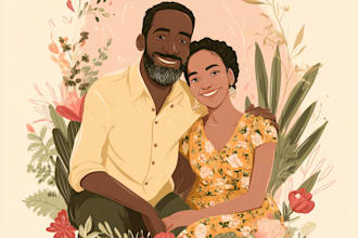 illustrate a romantic family couple portrait