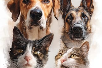 draw realistic digital pet portrait dog, cat, horse