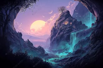 detailed sci fi fantasy landscape, background illustration