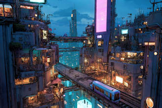 design a cyberpunk futuristic city illustration