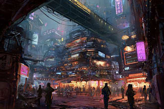 make an cyberpunk city, scifi art for you