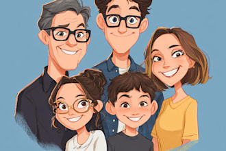 draw yellow cartoon caricature family portrait illustration