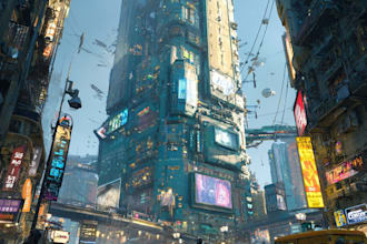 do a cyberpunk city, sci fi city cpncept art illustration