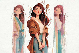 make a digital watercolor character art or furry