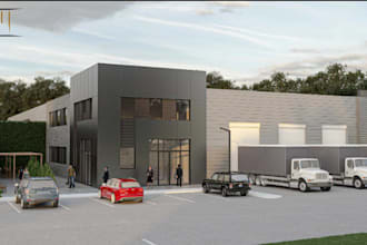 design 3d warehouse, pharmaceutical, facade, factory layout, logistics site plan