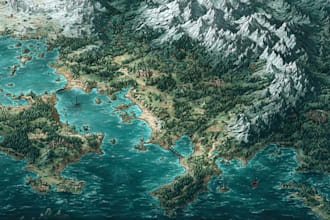 do line art fantasy map illustration