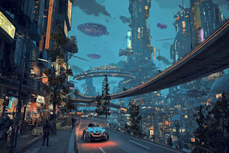 create a sci fi and science fiction futuristic city art