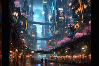 design a cyberpunk futuristic city art