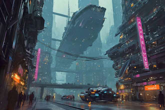 design illustration of futuristic cyberpunk city