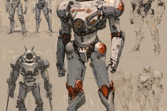 design futuristic mecha robots and cyberpunk concept art