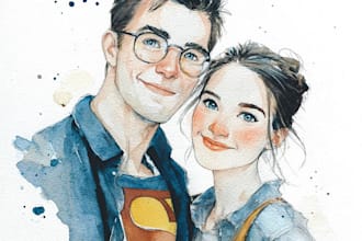 make watercolor super hero couple portrait