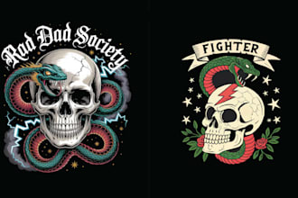 create vector vintage skull crown snake logo