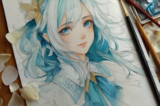 make a digital watercolor character art or furry