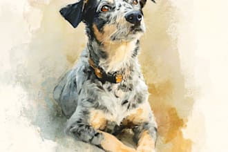 paint dog, cats, whatever pet portrait with watercolor