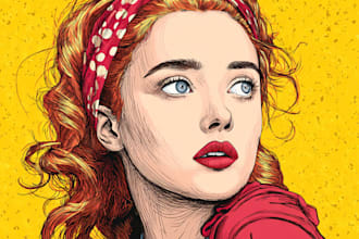 draw illustration in potrait retro and pop art style