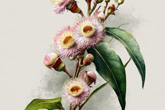 draw botanical illustrations of flowers, plants, fruits