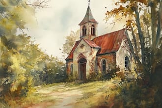 draw original watercolor landscape or architecture art