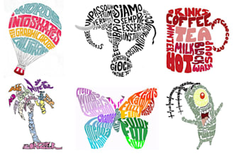 design unique typography word cloud or word art t shirt, logo and custom shape
