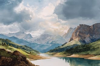 draw landscape illustration in watercolor