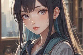draw japanese anime or manga style character portrait