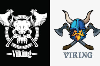 do custom axe skull grunge vintage logo design