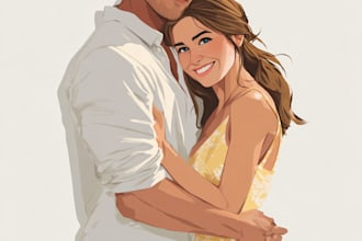 custom couple portrait romantic artistic illustration