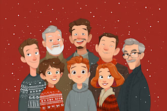 draw christmas couple family  portrait