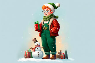 illustrate christmas card, christmas character