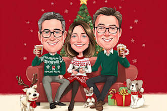 draw your office christmas card, holiday funny cartoon