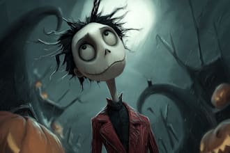draw the best portrait in halloween or tim burton style