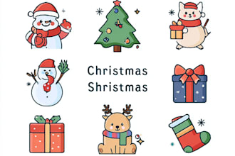 create flat line vector illustration for icons stickers website, christmas them