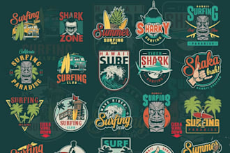 design vintage surfing emblem skull tiki bar logo
