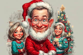 make a christmas cartoon portrait or illustration