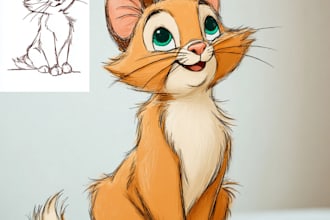 draw disney cartoon pet portrait in a cute style