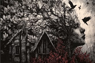 create a dark art illustration for album covers and more