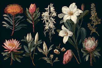 draw botanical illustrations of plants and flowers