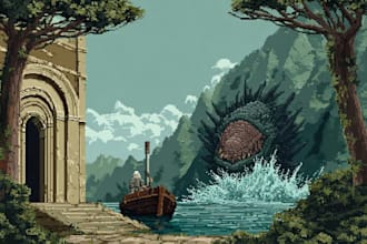 draw pixel art scene and background for your game