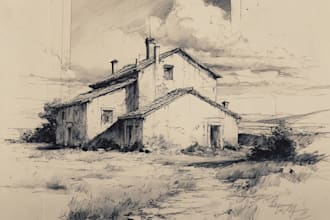 sketch landscape, house or building